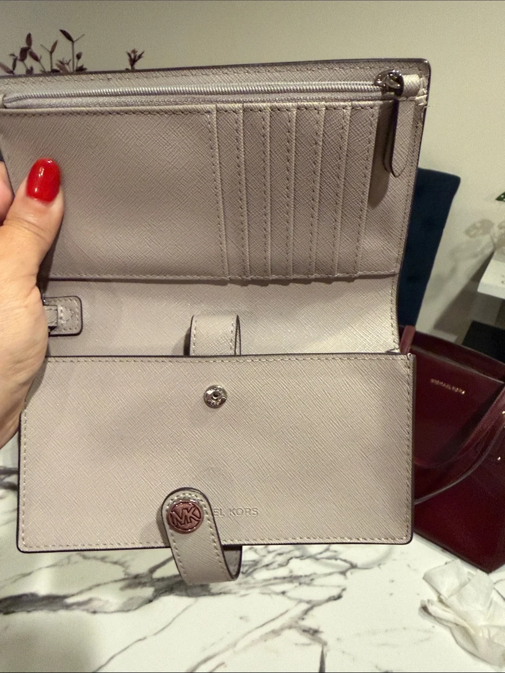 Michael Kors Light Cream Saffiano Leather Wallet with MK Medallion